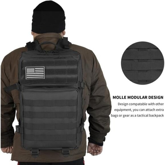 45L Tactical Backpack Molle Military Hiking Camping Bug Out Bag Black Large - Picture 6 of 7